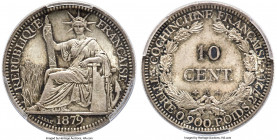 French Colony 10 Cents 1879-A MS65 PCGS, Paris mint, KM4, Lec-17, Gad-5. A captivating minor of French Cochin China, fully Gem Mint State and bathed i...