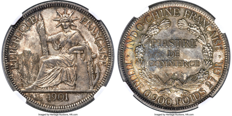 French Colony Piastre 1901-A MS62 NGC, Paris mint, KM5a.1, Lec-284. Always a pop...