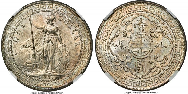 Edward VII Trade Dollar 1907-B MS64 NGC, Bombay mint, KM-T5, Prid-17. Satiny and...