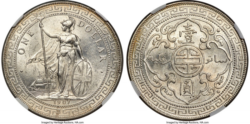 Edward VII Trade Dollar 1907-B MS64 NGC, Bombay mint, KM-T5, Prid-17. Delightful...