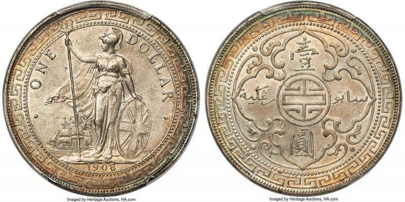 Edward VII Trade Dollar 1908/7-B MS63 PCGS, Bombay mint, KM-T5, Prid-18. Sheathe...