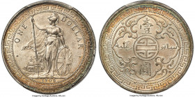Edward VII Trade Dollar 1908/7-B MS63 PCGS, Bombay mint, KM-T5, Prid-18. Sheathed in a veil of silver patina that contrasts with amber and blue-green ...