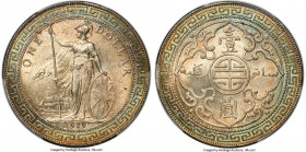 George V Trade Dollar 1929-B MS65 PCGS, Bombay mint, KM-T5, Prid-26. A delightful and conditionally superior gem ringed in a vibrant lime-green and go...