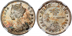 British Colony. Victoria 10 Cents 1866 MS65 NGC, Hong Kong mint, KM6.3, Prid-58. 11 pearl variety. An impressive survivor and boldly rendered upon the...