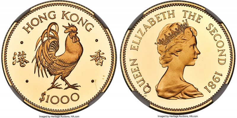 British Colony. Elizabeth II gold Proof "Year of the Rooster" 1000 Dollars 1981 ...