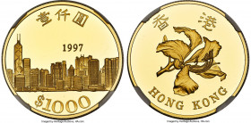 Special Administration Region gold Proof "Return to China" 1000 Dollars 1997 PR70 Ultra Cameo NGC, KM71. Mintage: 97,000. Issued for the return of Hon...