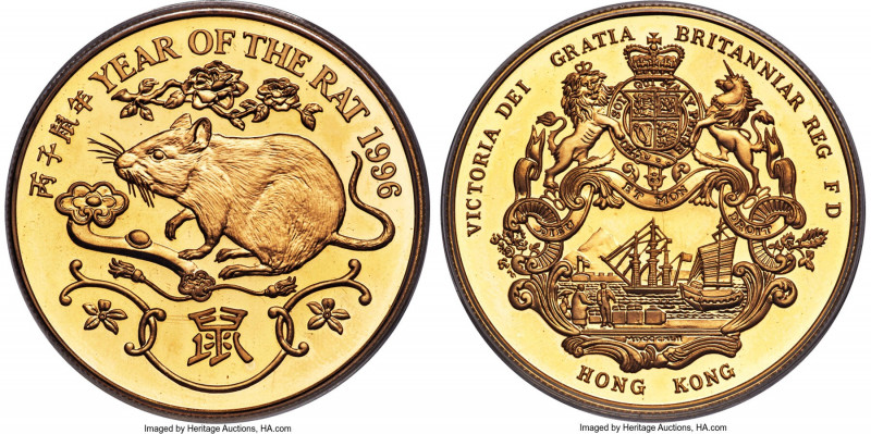 British Colony. Elizabeth II gold Proof "Year of the Rat" Medal 1996, KM-Unl., F...