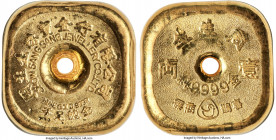 Chow Sang Sang Jewelry Co. Ltd. gold Tael Ingot ND UNC, KM-X Unl. 21x21mm. 37.42gm. Stamped 0.9999 fine. A modern Tael-type cast in an unusual pierced...