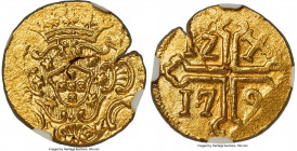Portuguese Colony - Goa. Maria I gold 12 Xerafins 1790 MS63 NGC, KM187, Fr-1487. 4.90gm. A highly respectable representation of this pleasing type, di...
