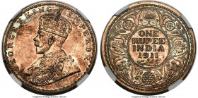 British India. George V Proof Restrike Rupee 1911-(c) PR64 NGC, Calcutta mint, KM523, S&W-8.12. A flashy example of this clearly Restrike issue, boast...