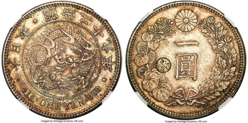 Meiji Counterstamped Yen Year 29 (1897) MS66 NGC, Osaka mint, KM-Y28a.5. Gin cou...