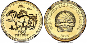 People's Republic gold "Przewalski Horses" 750 Tugrik 1976 MS69 NGC, KM38, Mintage: 929. A one-year type boasting fully brilliant semi-Prooflike appea...
