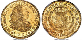 Ferdinand VI gold 8 Escudos 1751 LM-J MS61 NGC, Lima mint, KM50, Cal-764. A highly collectible representative of this challenging issue, bordered by p...