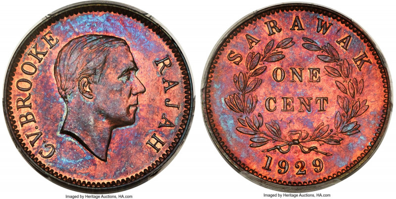 British Protectorate. Charles V. Brooke Specimen Cent 1929-H SP65 Red and Brown ...