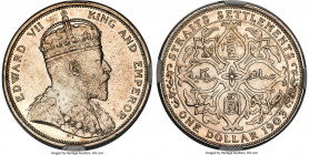 British Colony. Edward VII Dollar 1903-B MS63 NGC, Bombay mint, KM25, Prid-2. Raised "B" mintmark. Ice-white and displaying noticeably less handling t...