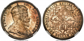 British Colony. Edward VII Dollar 1903-B MS62 NGC, Bombay mint, KM25, Prid-1. Incuse "B" mintmark. Exuding velveteen qualities and displaying variegat...
