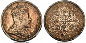 British Colony. Edward VII Dollar 1903-B MS62 NGC, Bombay mint, KM25, Prid-2. Raised "B" mintmark. A satiny selection endowed with a gentle olive pati...