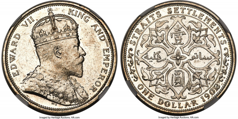 British Colony. Edward VII Dollar 1903-B MS61 NGC, Bombay mint, KM25, Prid-2. Ra...