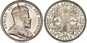British Colony. Edward VII Dollar 1903-B MS61 NGC, Bombay mint, KM25, Prid-2. Raised "B" mintmark. Preserving luminous silver wateriness in the fields...