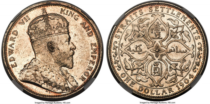 British Colony. Edward VII Dollar 1904-B MS62 NGC, Bombay mint, KM25, Prid-4. Sh...