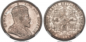British Colony. Edward VII Dollar 1904-B MS62 NGC, Bombay mint, KM25, Prid-4. Dressed in a warm undercurrent of peach coloration that enlivens distinc...