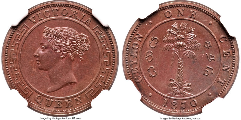 British Colony. Victoria Proof Cent 1870 PR63 Brown NGC, KM92. Dressed in red-cl...