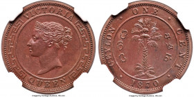 British Colony. Victoria Proof Cent 1870 PR63 Brown NGC, KM92. Dressed in red-clay tone, with an appealing glossy finish and essentially distraction-f...