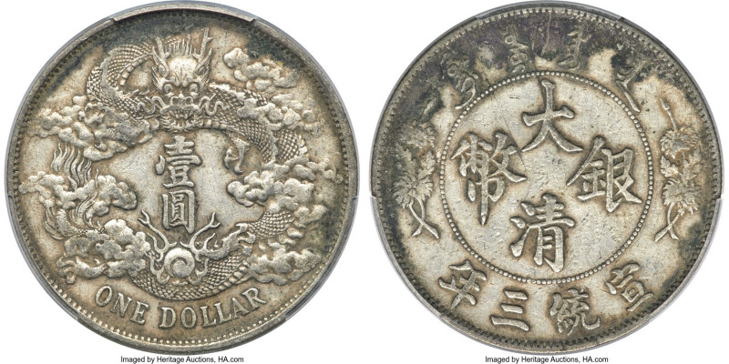 Hsüan-t'ung Dollar Year 3 (1911) XF Details (Scratch) PCGS, Tientsin mint, KM-Y3...