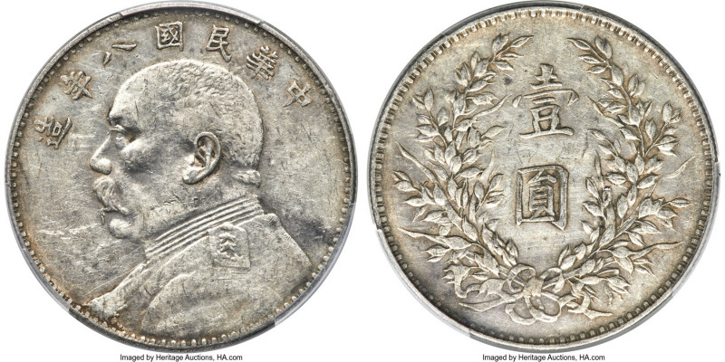 Republic Yuan Shih-kai Dollar Year 8 (1919) XF Details (Scratch) PCGS, KM-Y329.6...