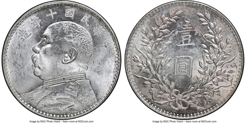 Republic Yuan Shih-kai Dollar Year 10 (1921) MS61+ NGC, KM-Y329.6, L&M-79. Frost...