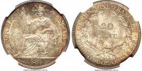 French Colony 20 Cents 1884-A MS63+ NGC, Paris mint, KM5, Lec-22. An issue scarcely seen in this tier of preservation. Lustrous and free of significan...