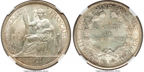 French Colony Piastre 1921 MS62 NGC, San Francisco mint, KM5a.2, Lec-296. Predominantly white and revealing hints of almond patina throughout the surf...