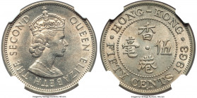 British Colony. Elizabeth II Mint Error - Missing Security Edge 50 Cents 1963-H MS62 NGC, Heaton mint, KM30.1. An interesting near-choice mint error l...