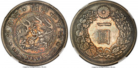 Meiji Yen Year 15 (1882) AU58 NGC, KM-YA25.2. Glassy in the fields, with elements of golden tone in the centers framed in midnight blue patina. 

HI...