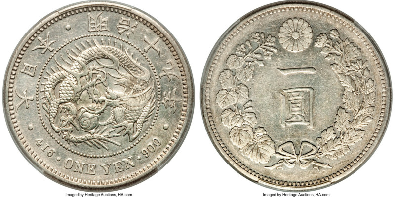 Meiji Yen Year 19 (1886) AU Details (Repaired) PCGS, Osaka mint, KM-YA25.2, JNDA...