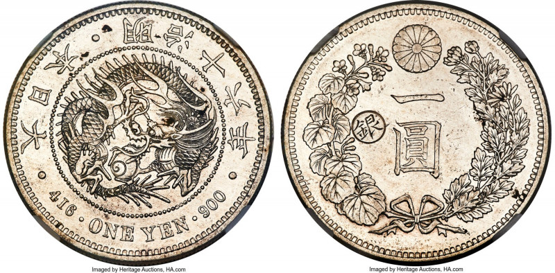 Meiji Counterstamped Yen Year 16 (1897) UNC Details (Brushed) NGC, KM-Y28a.1. Gi...