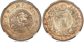 Meiji Counterstamped Yen Year 30 (1897) AU55 NGC, cf. KM-Y28a.5 (there, with counterstamp to the right). Gin counterstamp to left of characters. Count...