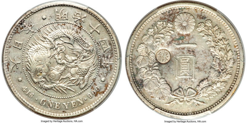 Meiji Counterstamped Yen Year 30 (1897) AU53 PCGS, KM-Y28a.1, JNDA 01-10B. Gin c...