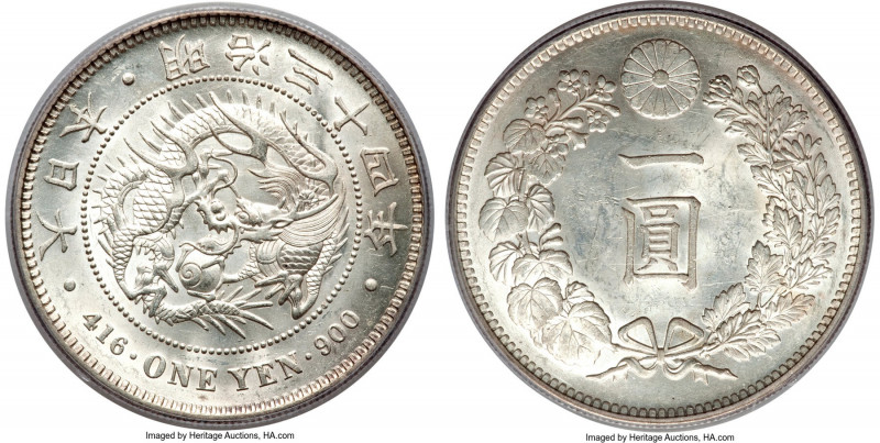 Meiji Yen Year 34 (1901) MS62 PCGS, KM-YA25.3, JNDA 01-10A. Satiny and well stru...