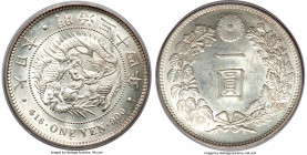 Meiji Yen Year 34 (1901) MS62 PCGS, KM-YA25.3, JNDA 01-10A. Satiny and well struck, resulting in crisp definition to the dragon's scales and torso. 
...