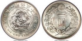 Meiji Yen Year 35 (1902) MS62 PCGS, KM-YA25.3. JNDA 01-10A. Revealing just a hint of excess friction to the reverse that prevents a full choice design...