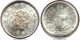 Meiji Yen Year 36 (1903) MS64 PCGS, KM-YA25.3, JNDA 01-10A. Struck with razor sharpness, especially so to the obverse, where light touches of marzipan...