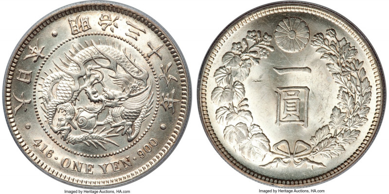 Meiji Yen Year 36 (1903) MS63 PCGS, KM-YA25.3, JNDA 01-10A. A fully struck repre...