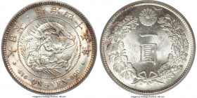 Meiji Yen Year 45 (1912) MS63 PCGS, KM-YA25.3, JNDA 01-10A. Exceedingly lustrous and choice, with scattered rust-colored accents decorating the obvers...