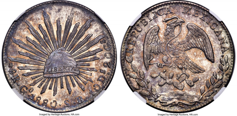 Republic 8 Reales 1880/70 Go-SB MS64 NGC, Guanajuato mint, KM377.8, DP-Go61. Sec...