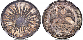 Republic 8 Reales 1880/70 Go-SB MS64 NGC, Guanajuato mint, KM377.8, DP-Go61. Second 8 over 7 variety. A wonderful near-choice example of the type, env...