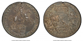 Utrecht. Provincial 1/2 Ducaton 1764 AU55 PCGS, KM115.1. Reeded edge. Toned to an earthen steel gray, underlying luster and sky-blue iridescence unvei...