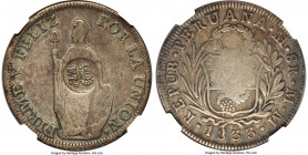 Spanish Colony. Ferdinand VII Counterstamped 8 Reales ND (1832-1834) VF30 NGC, Manila mint, KM83. C/S (XF Standard). Type 5 counterstamp upon a Peru 8...