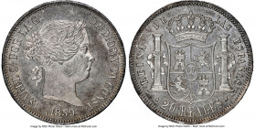 Isabel II 20 Reales 1859 MS63+ NGC, Madrid mint, KM609.2, Cal-615. A real treat for a type usually encountered in heavily circulated condition. The cu...