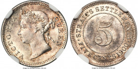 British Colony. Victoria 5 Cents 1900 MS65 NGC, KM10. A total gem replete with sharp detail and inspiring, sparkling luster. Tied for the finest seen ...
